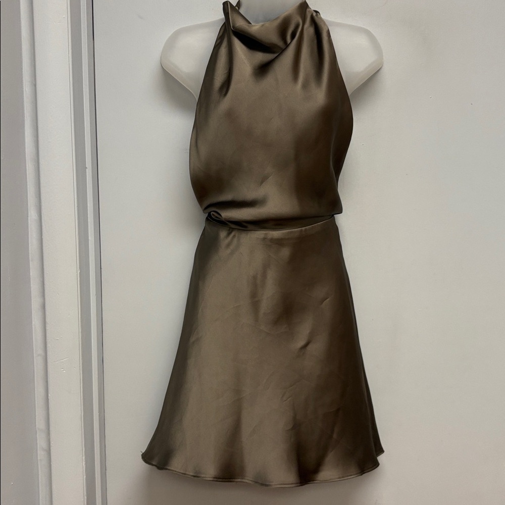 ZARA Satin Halter Mini Dress | Size M | Bronze